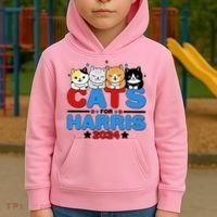 Cats For Harris Vote Kamala Harris 2024 Election Kids Hoodie thumb 2