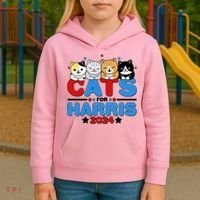 Cats For Harris Vote Kamala Harris 2024 Election Kids Hoodie thumb 3