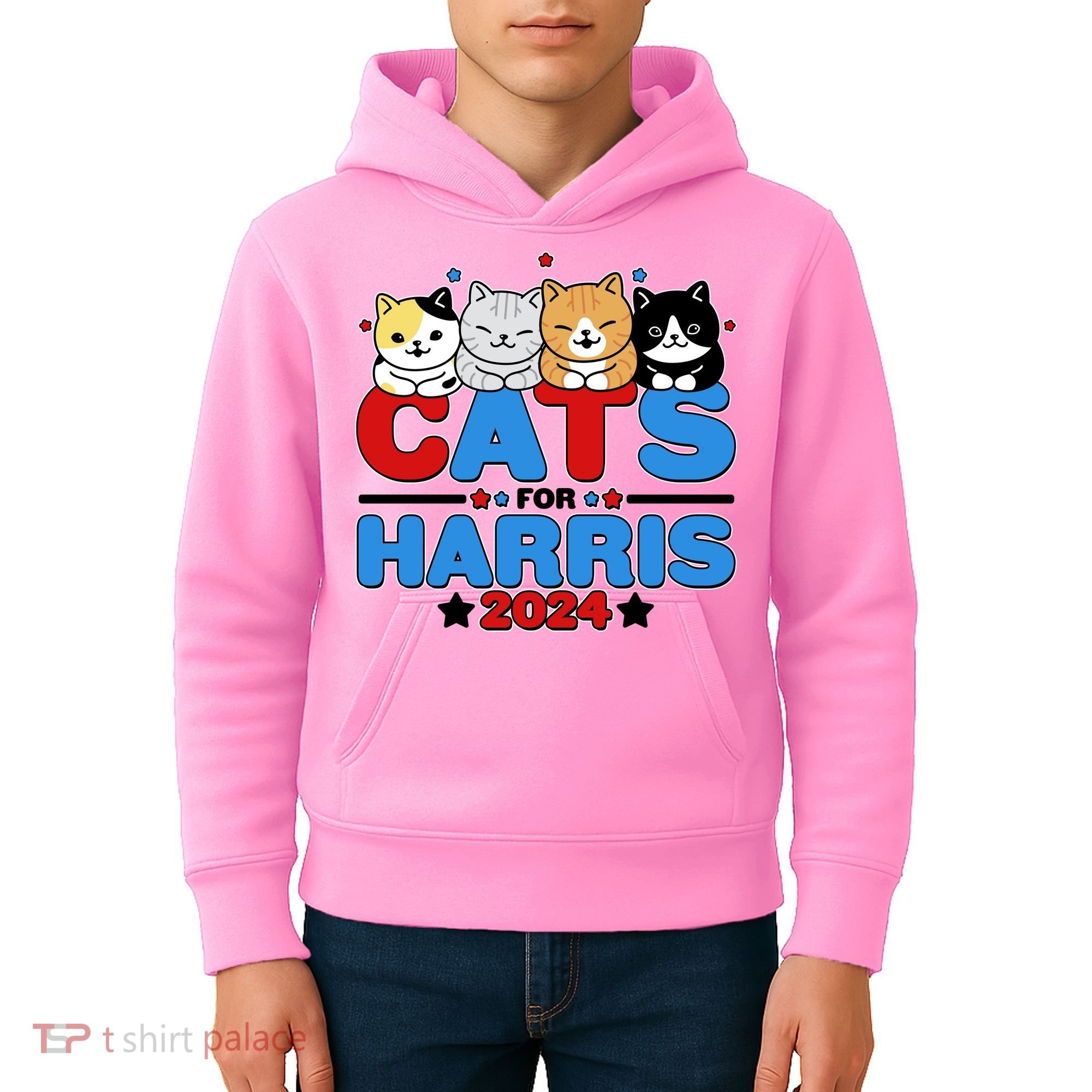 Cats For Harris Vote Kamala Harris 2024 Election Kids Hoodie