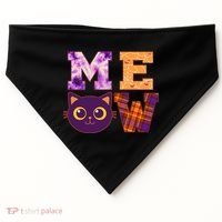 Cute Fall Halloween Cat MEOW USA-Made Doggie Bandana thumb 0