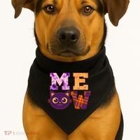 Cute Fall Halloween Cat MEOW USA-Made Doggie Bandana thumb 1