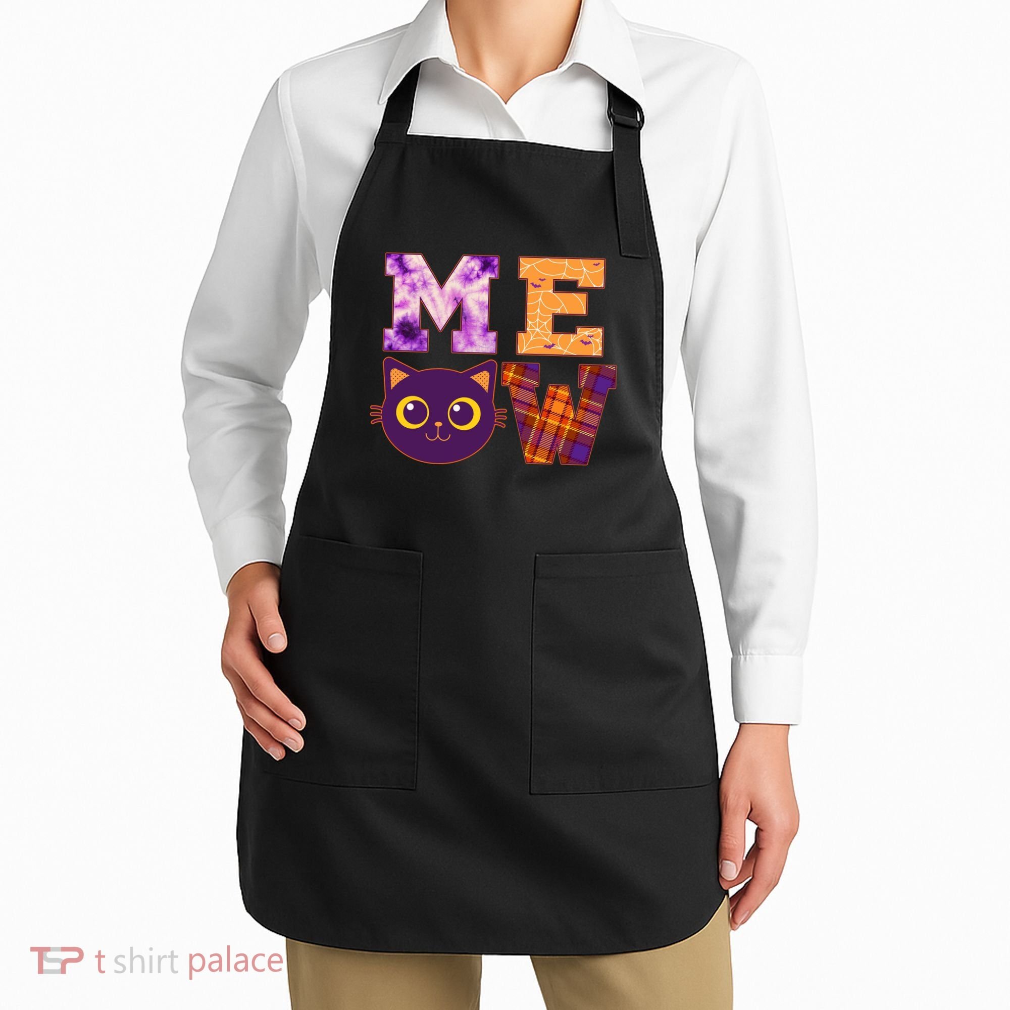 Cute Fall Halloween Cat MEOW Apron