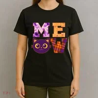 Cute Fall Halloween Cat MEOW T-Shirt thumb 4