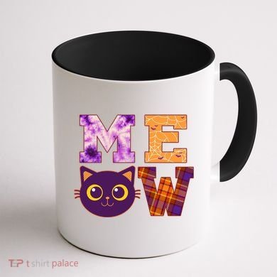 Cute Fall Halloween Cat MEOW Coffee Mug back