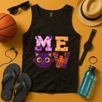 Cute Fall Halloween Cat MEOW Tank Top thumb 4