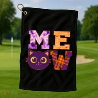 Cute Fall Halloween Cat MEOW Golf Towel thumb 1