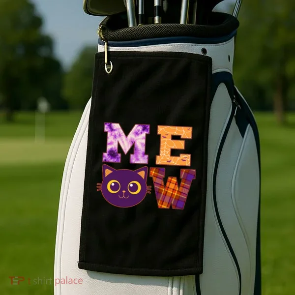 Cute Fall Halloween Cat MEOW Golf Towel