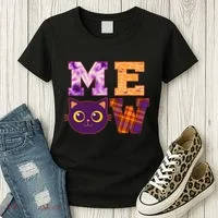 Cute Fall Halloween Cat MEOW Women's T-Shirt thumb 3