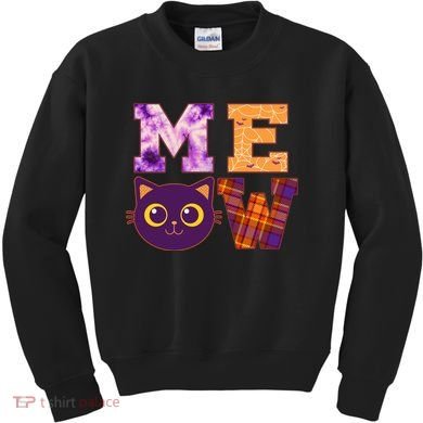 Cute Fall Halloween Cat MEOW Kids Sweatshirt