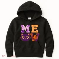 Cute Fall Halloween Cat MEOW Kids Hoodie thumb 0