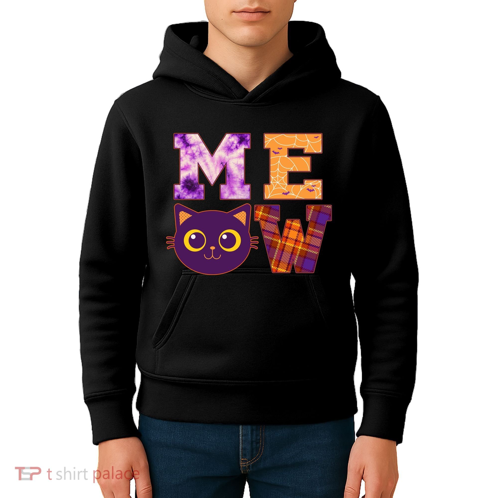 Cute Fall Halloween Cat MEOW Kids Hoodie