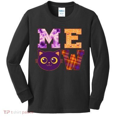 Cute Fall Halloween Cat MEOW Kids Long Sleeve Shirt