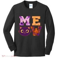 Cute Fall Halloween Cat MEOW Kids Long Sleeve Shirt thumb 0