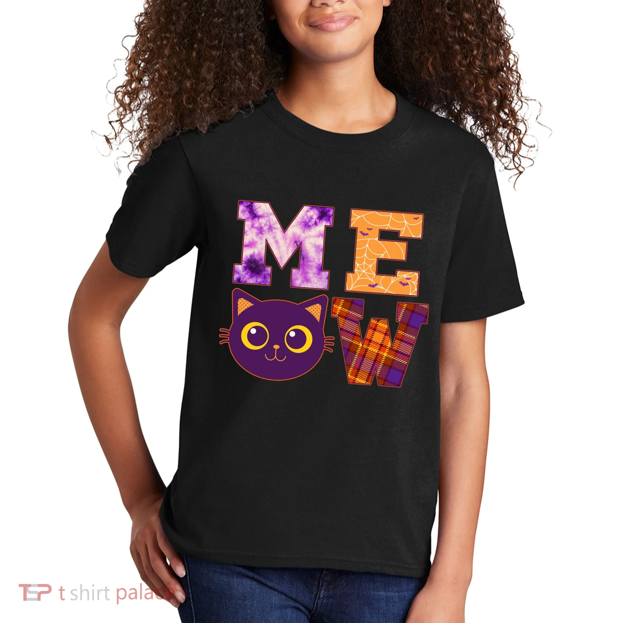 Cute Fall Halloween Cat MEOW Kids T-Shirt