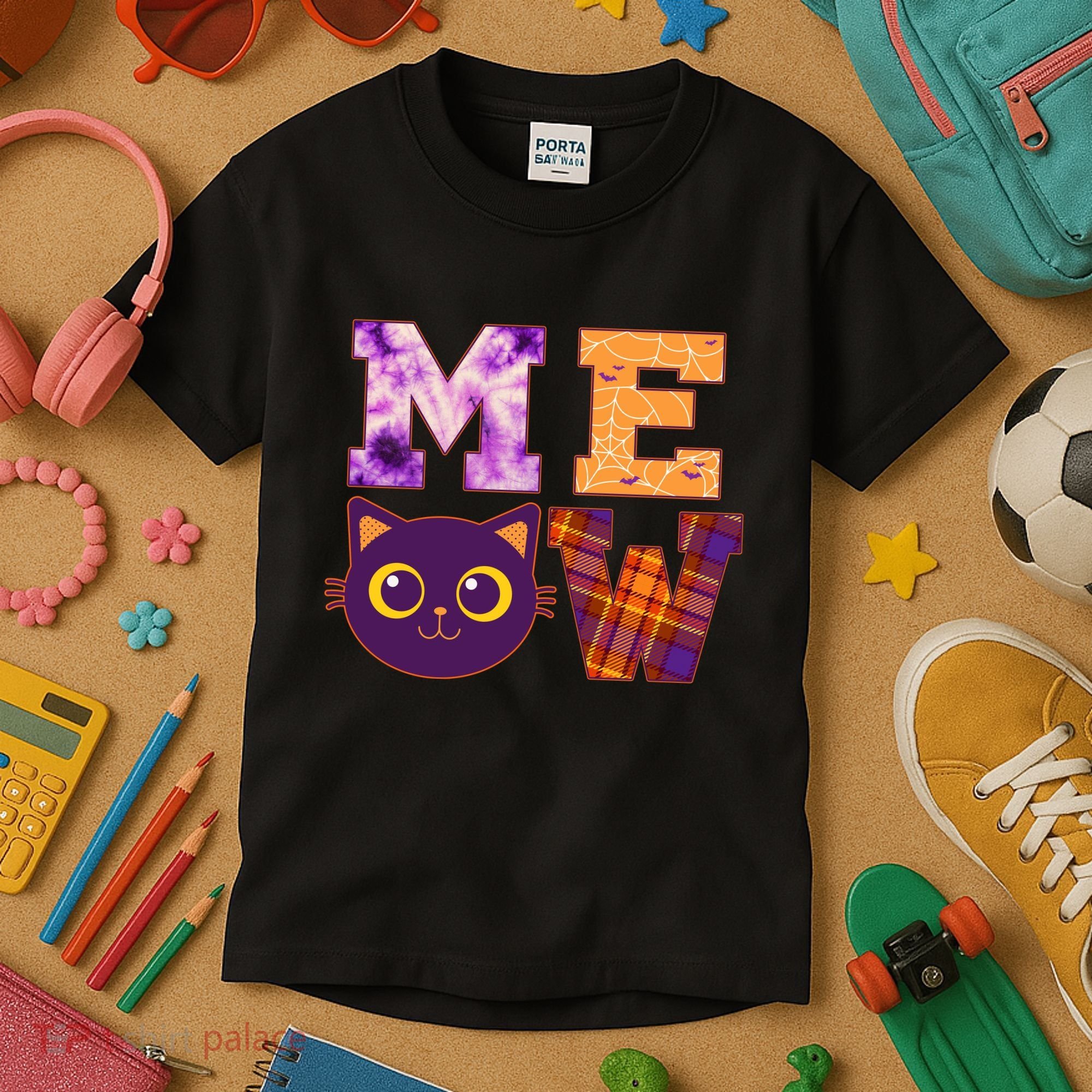 Cute Fall Halloween Cat MEOW Kids T-Shirt
