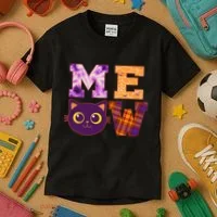 Cute Fall Halloween Cat MEOW Kids T-Shirt thumb 3