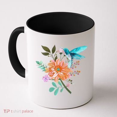 Colorful Flowers Hummingbird Coffee Mug