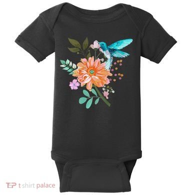 Colorful Flowers Hummingbird Baby Bodysuit