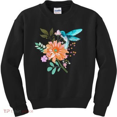 Colorful Flowers Hummingbird Kids Sweatshirt
