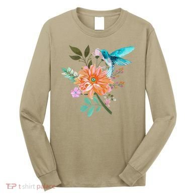 Colorful Flowers Hummingbird Long Sleeve Shirt