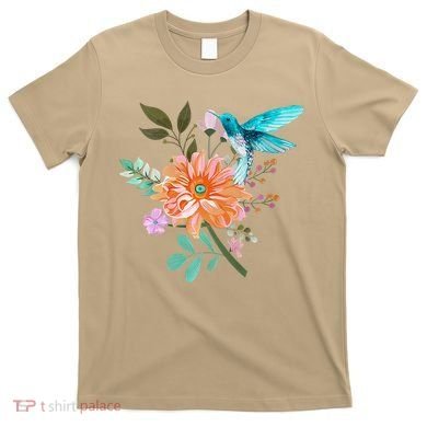 Colorful Flowers Hummingbird T-Shirt