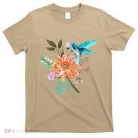 Colorful Flowers Hummingbird T-Shirt thumb 0