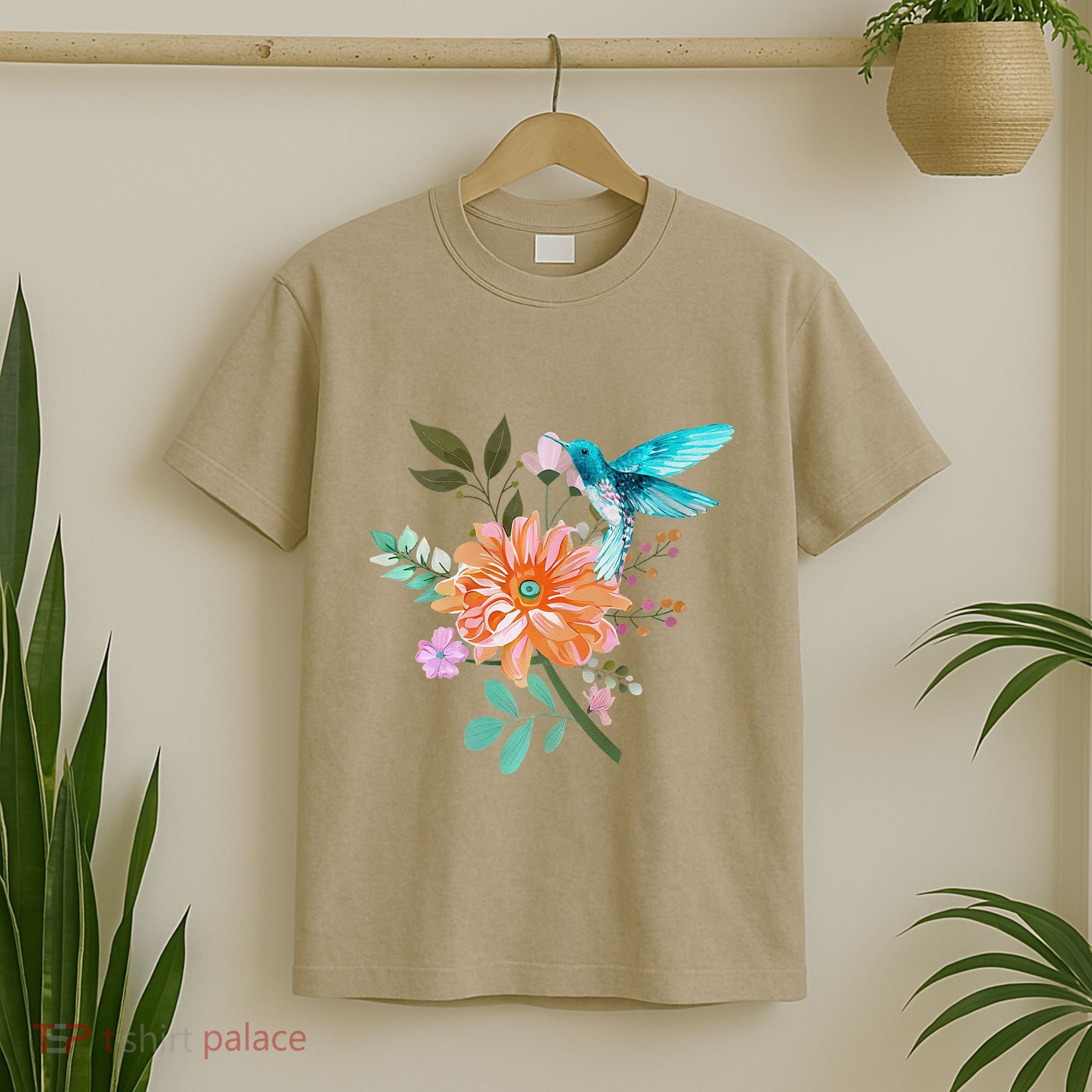 Colorful Flowers Hummingbird T-Shirt