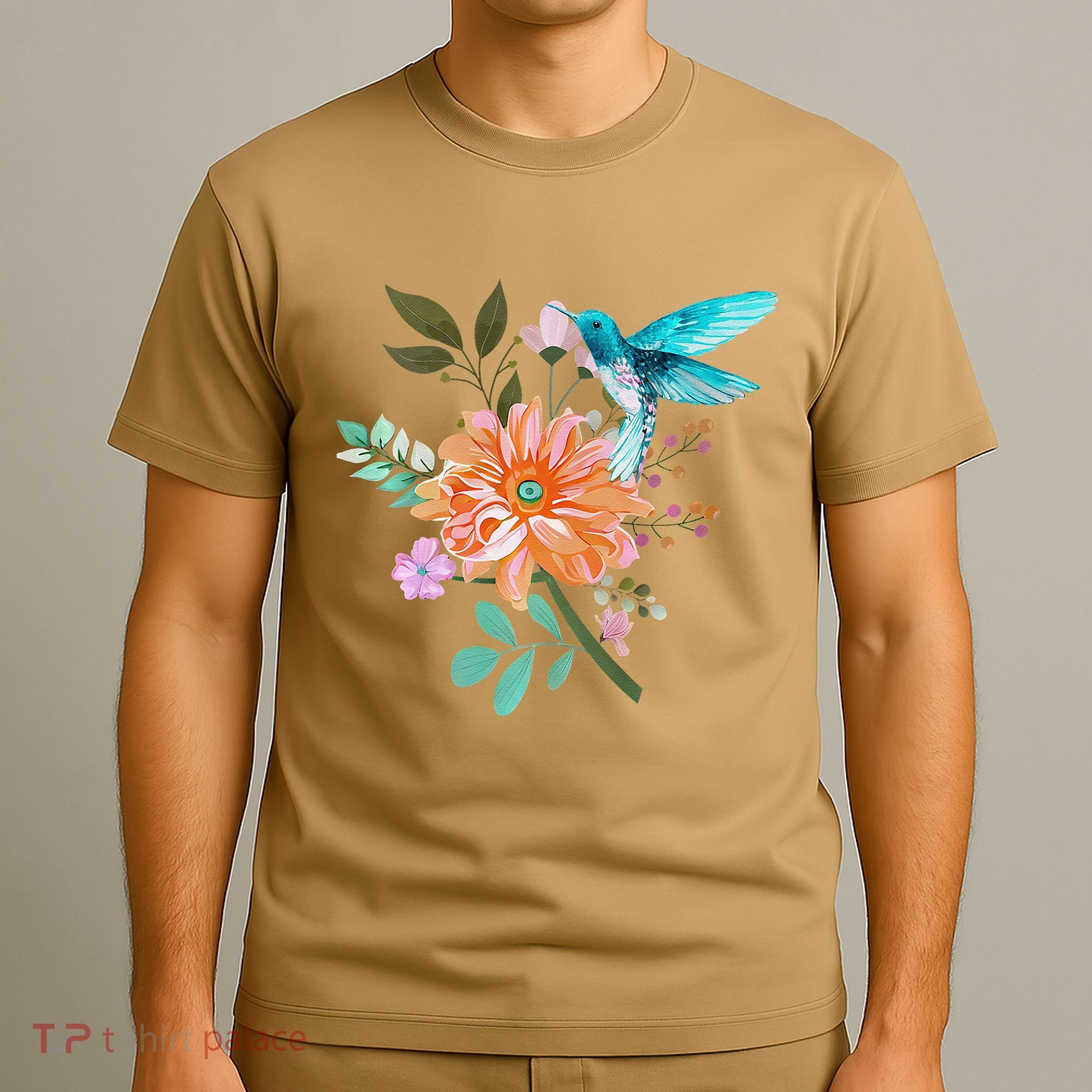 Colorful Flowers Hummingbird T-Shirt