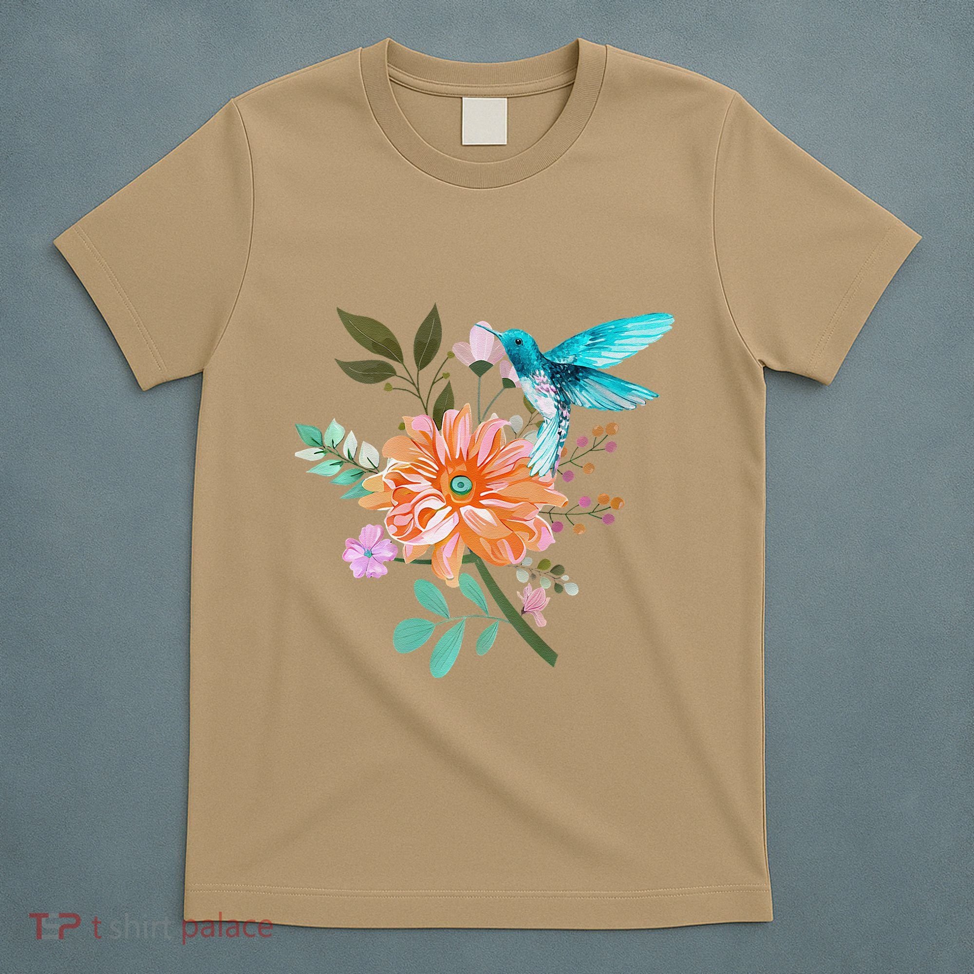 Colorful Flowers Hummingbird T-Shirt