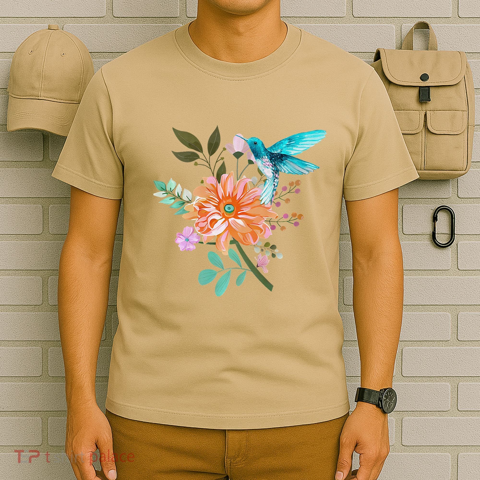 Colorful Flowers Hummingbird T-Shirt