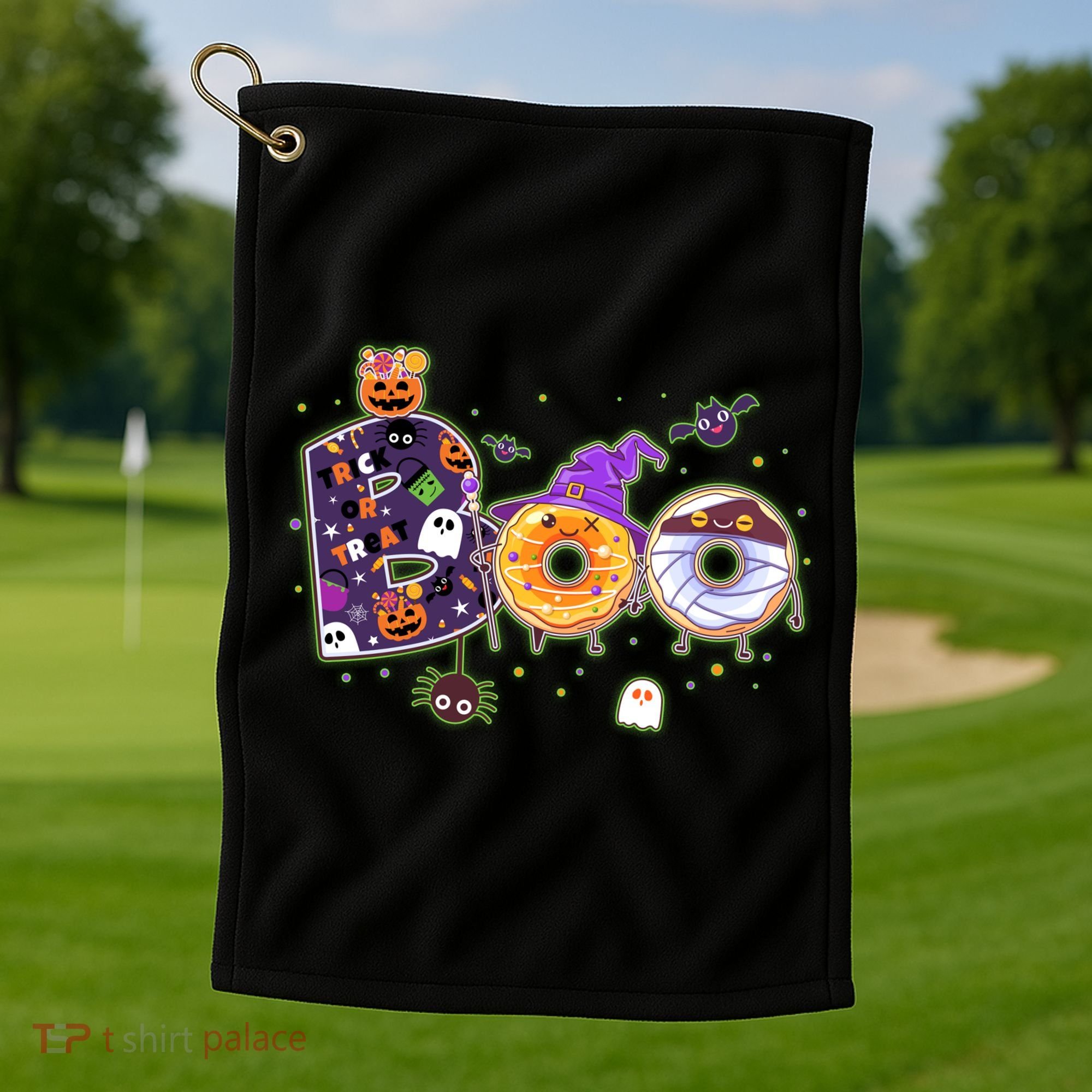 Cute Funny Halloween Boo Donuts Golf Towel