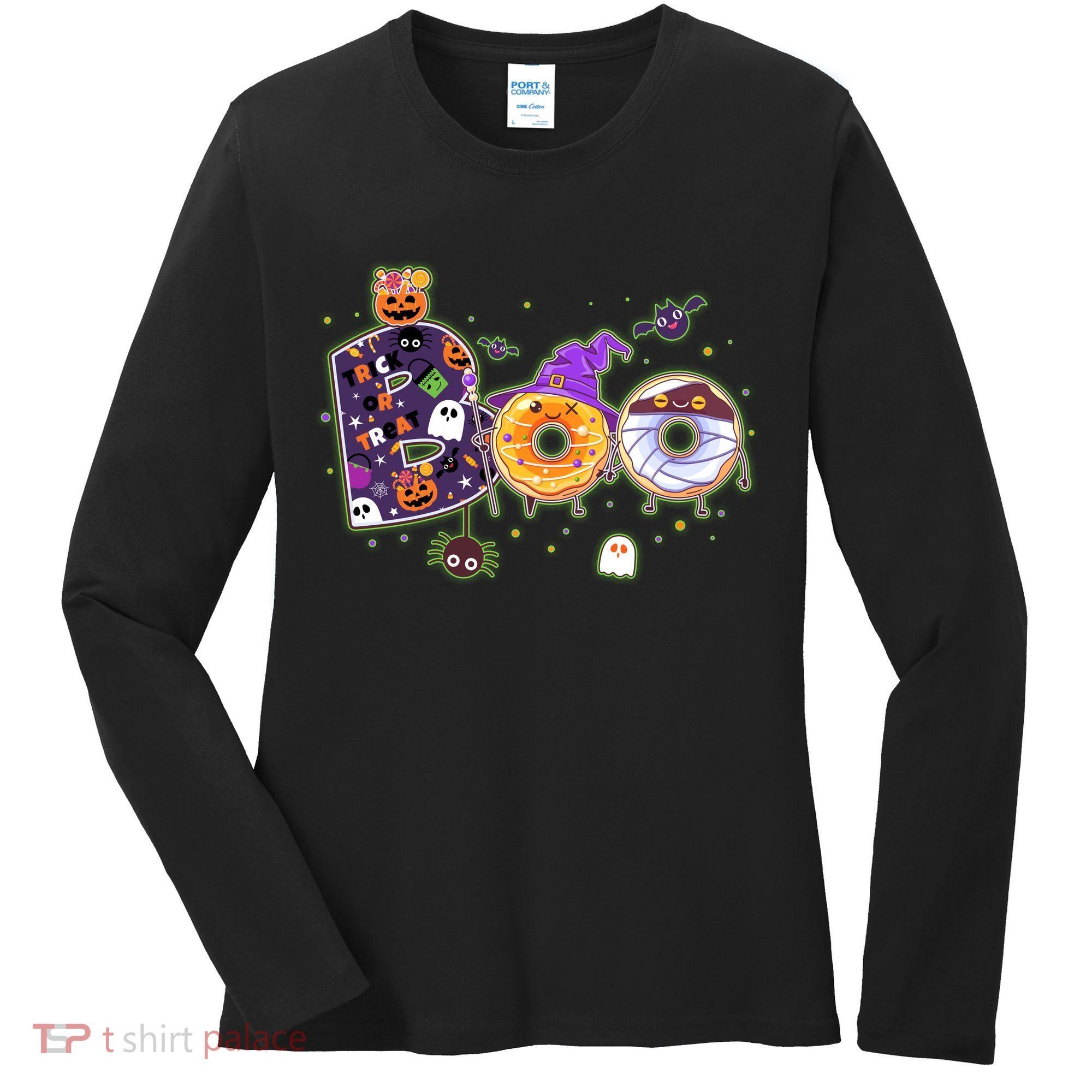 Cute Funny Halloween Boo Donuts Women's Long Sleeve Shirt