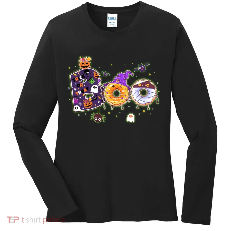 Cute Funny Halloween Boo Donuts Women's Long Sleeve Shirt