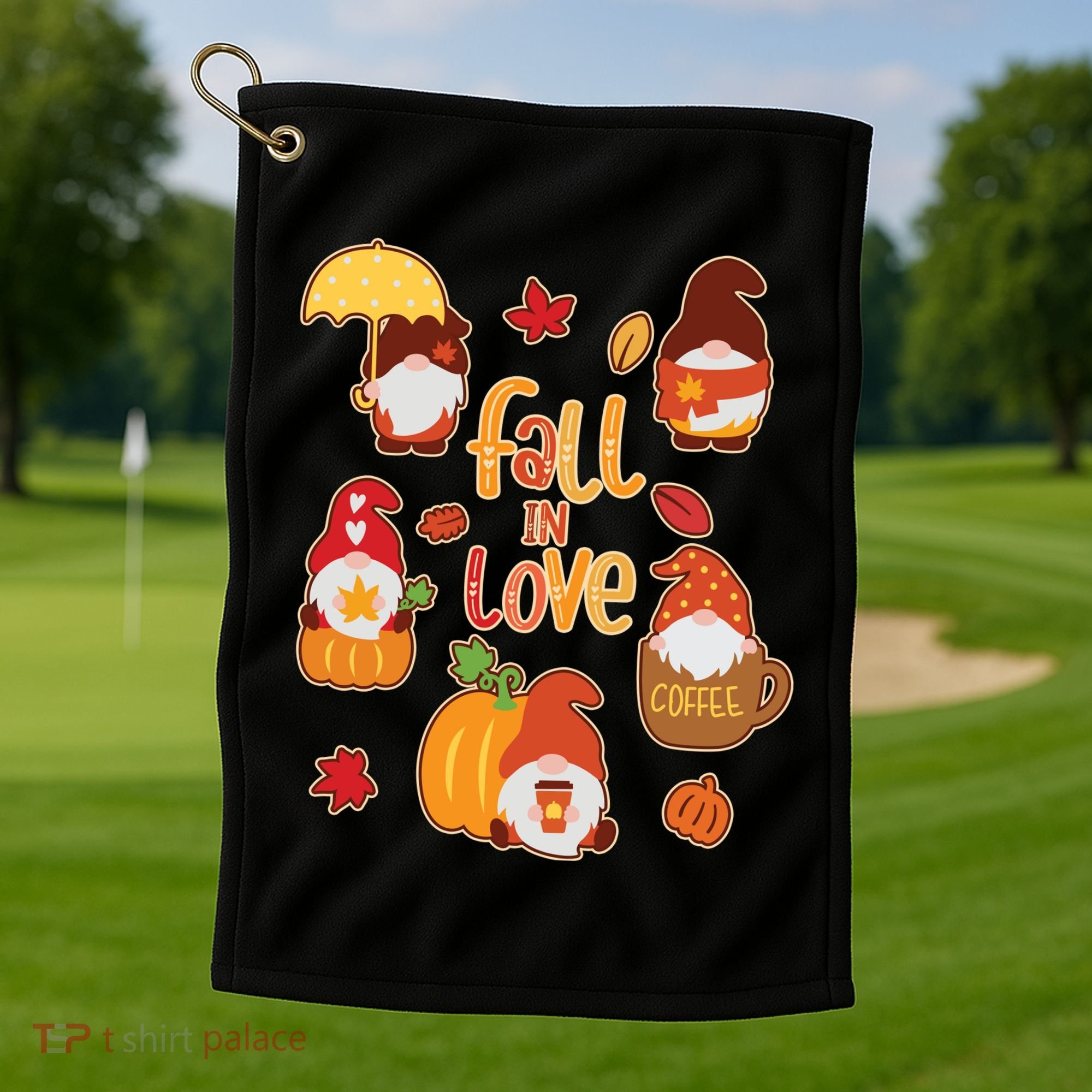 Cute Fall In Love Autumn Gnomes Golf Towel