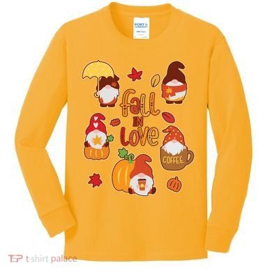 Cute Fall In Love Autumn Gnomes Kids Long Sleeve Shirt