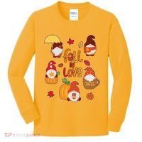 Cute Fall In Love Autumn Gnomes Kids Long Sleeve Shirt thumb 0