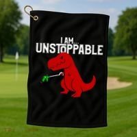 Cute & Funny I Am Unstoppable TRex Dinosaur TShirt Golf Towel thumb 1