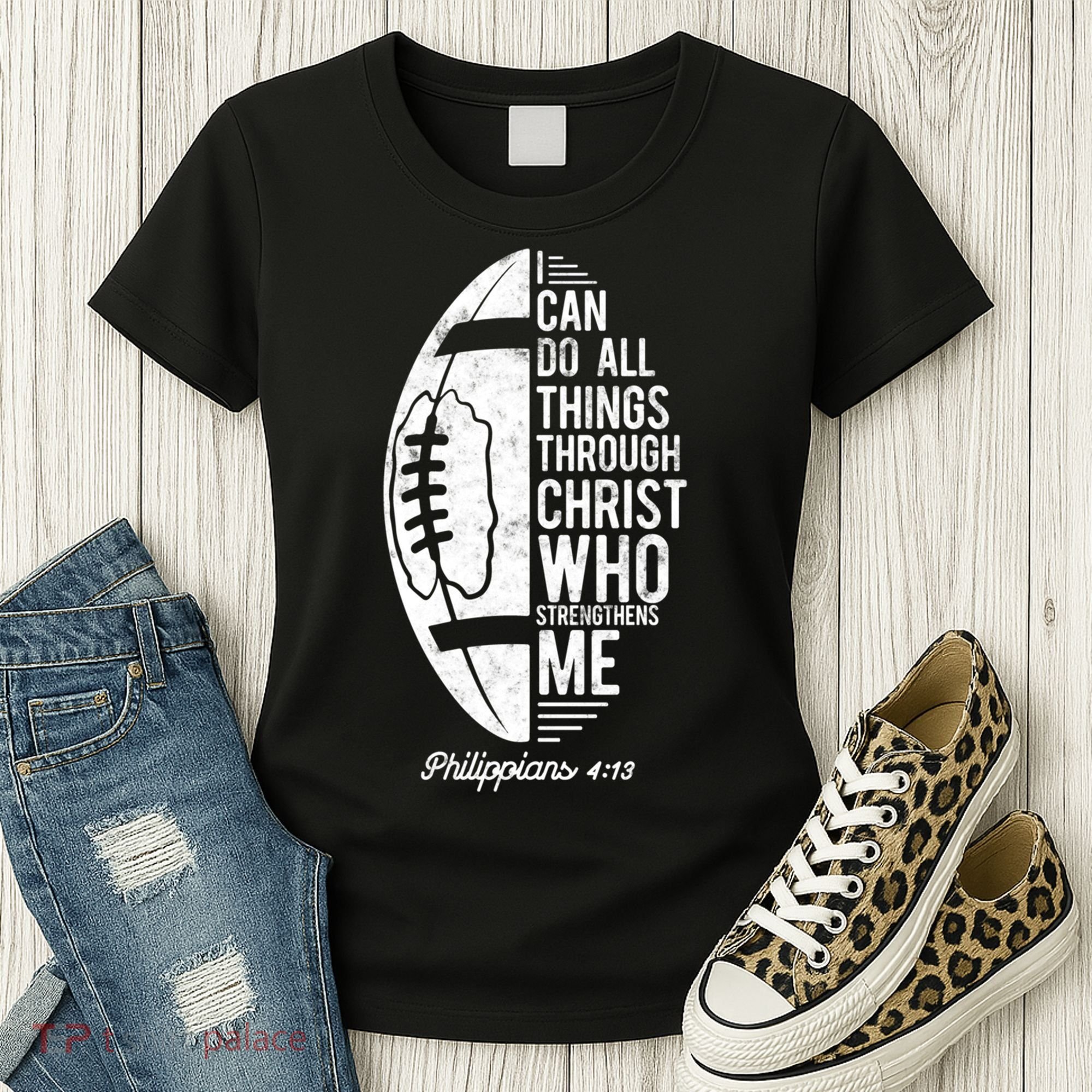 Christian Football I Can Do All Things Philippians 4 13 Gift Women's T-Shirt