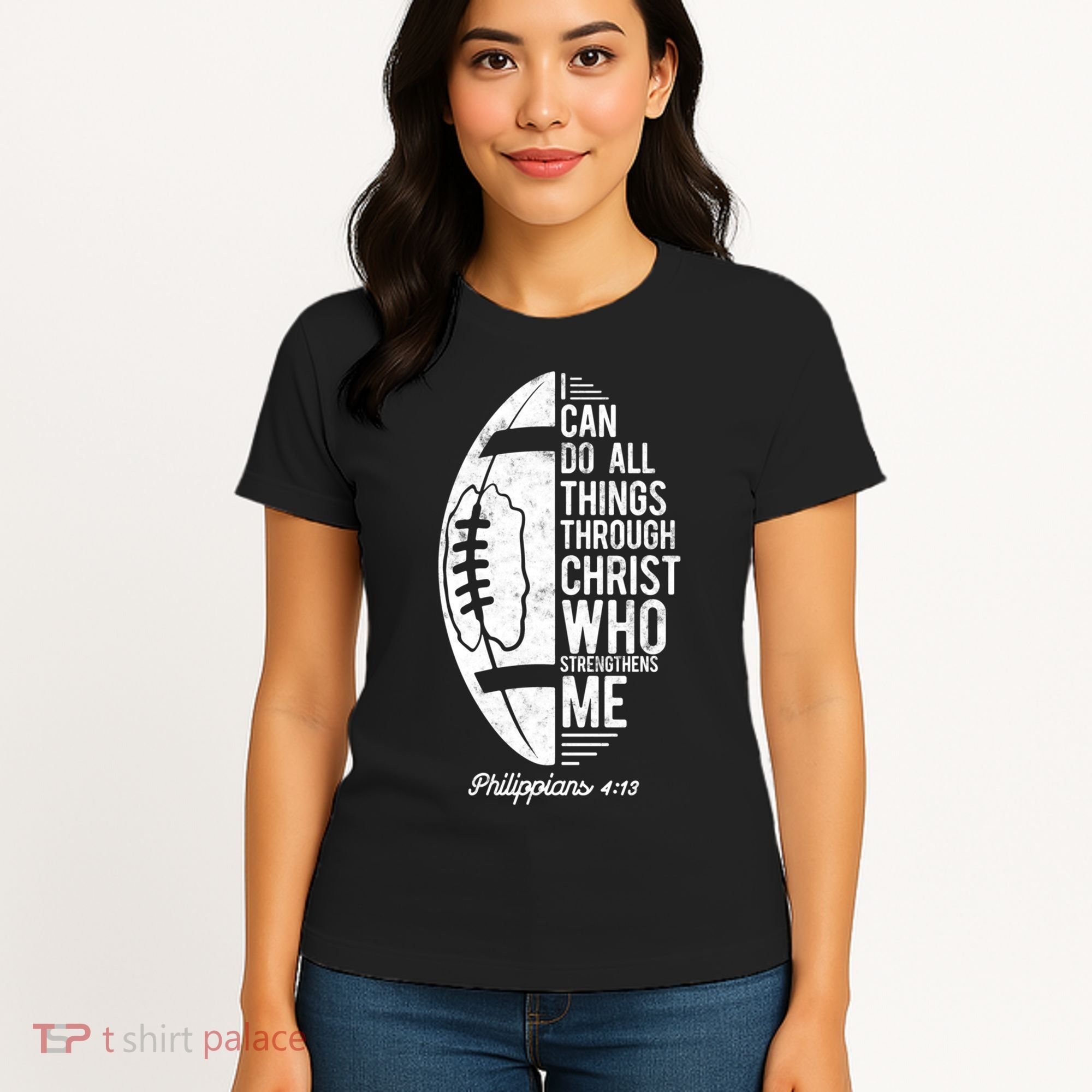 Christian Football I Can Do All Things Philippians 4 13 Gift Women's T-Shirt