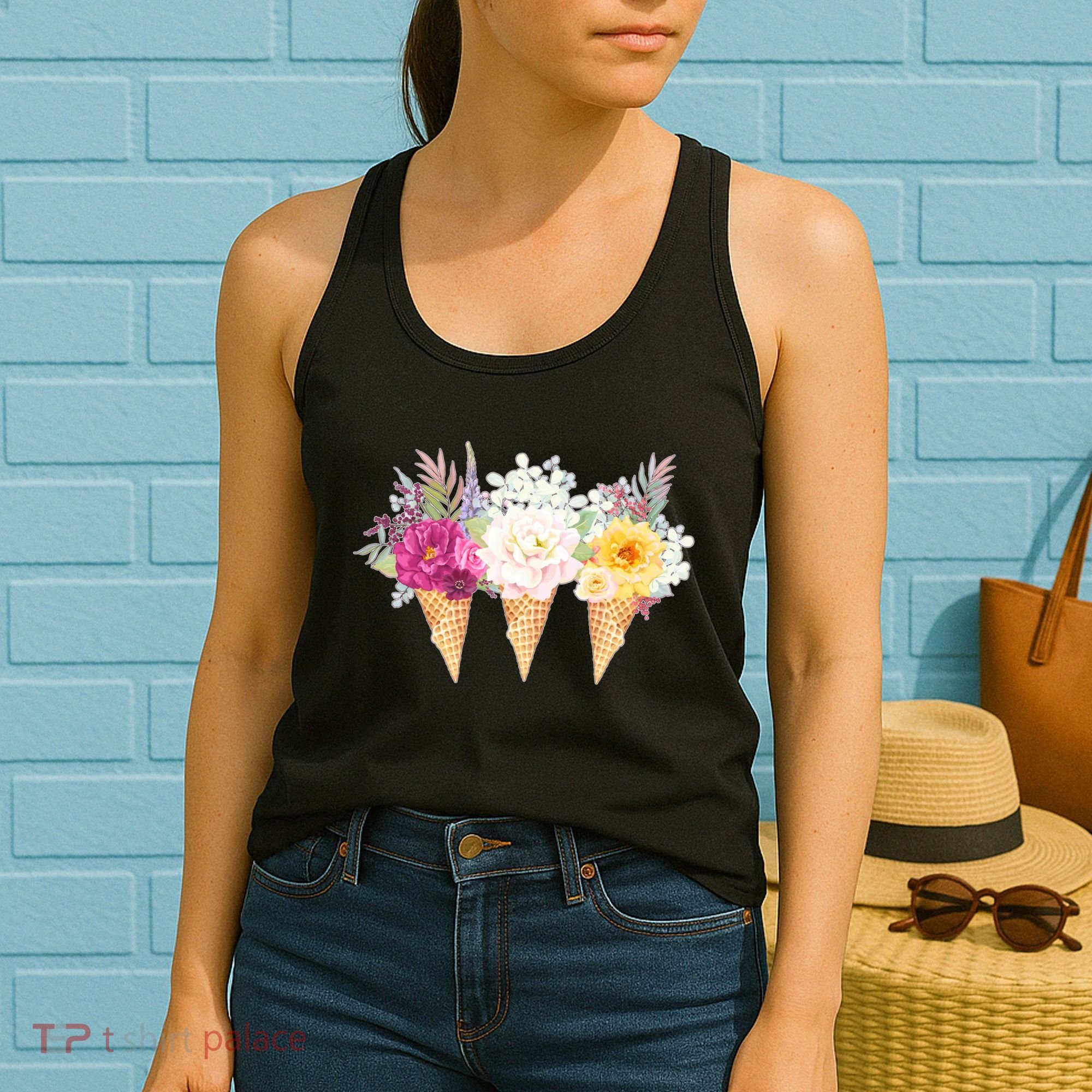 Cute Flower Ice Cream Cone Bouquets Women's Tank Top