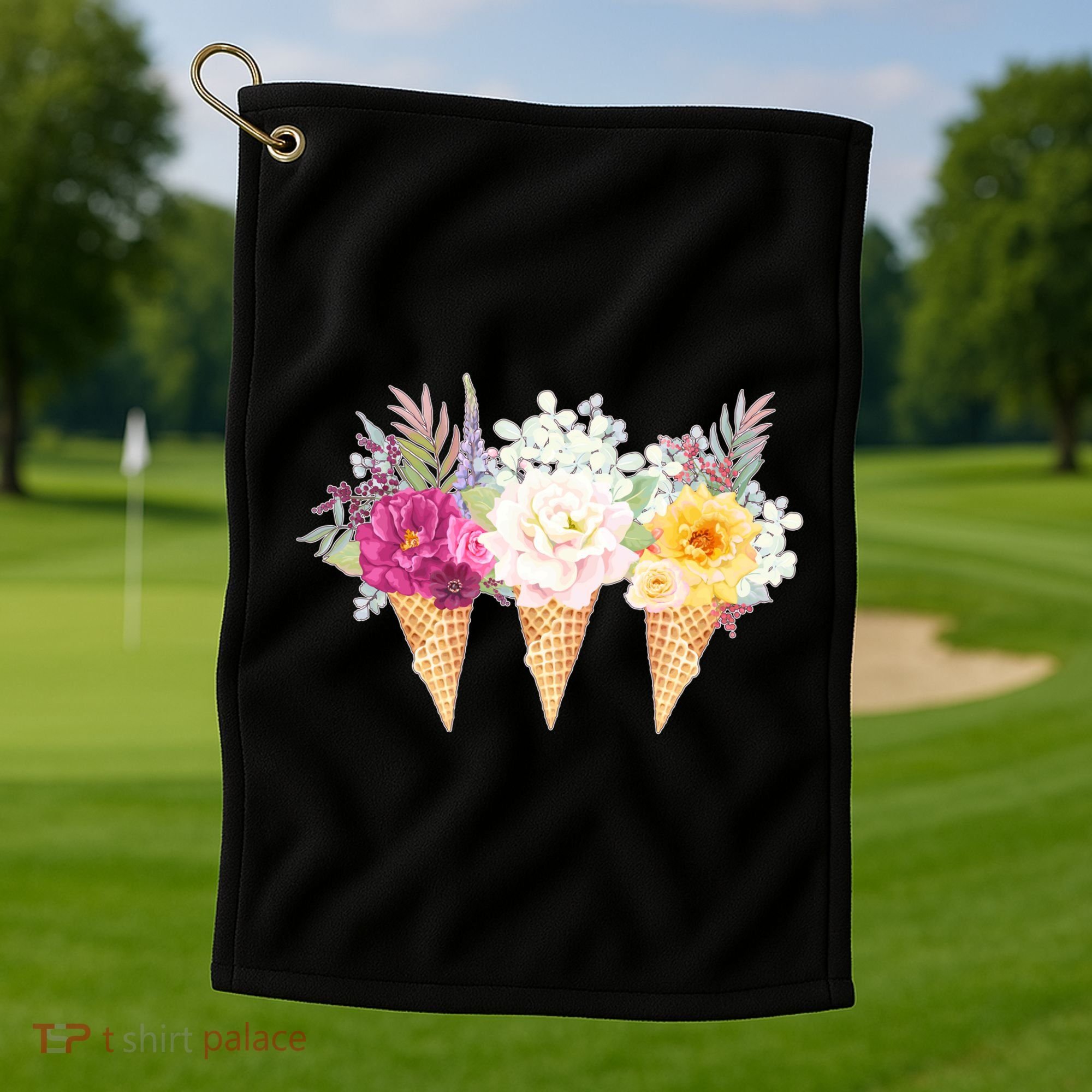 Cute Flower Ice Cream Cone Bouquets Golf Towel