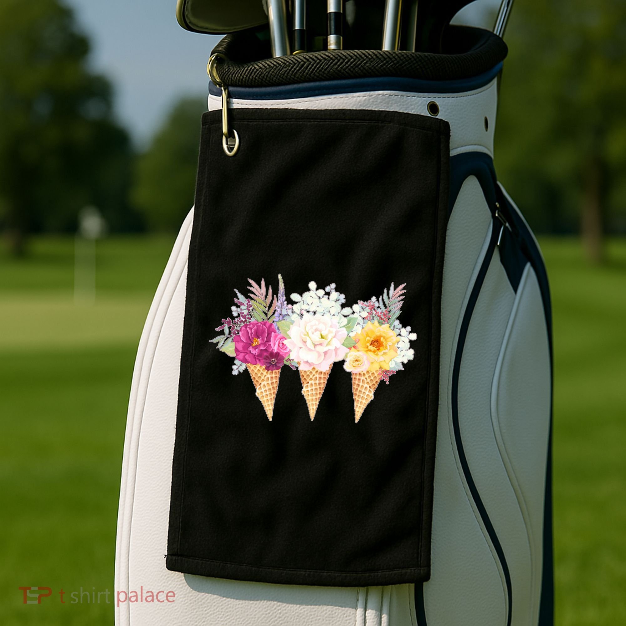Cute Flower Ice Cream Cone Bouquets Golf Towel