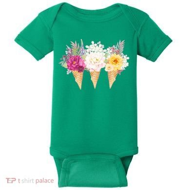 Cute Flower Ice Cream Cone Bouquets Baby Bodysuit