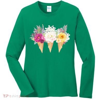 Cute Flower Ice Cream Cone Bouquets Women's Long Sleeve Shirt