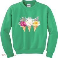 Cute Flower Ice Cream Cone Bouquets Kids Sweatshirt thumb 0