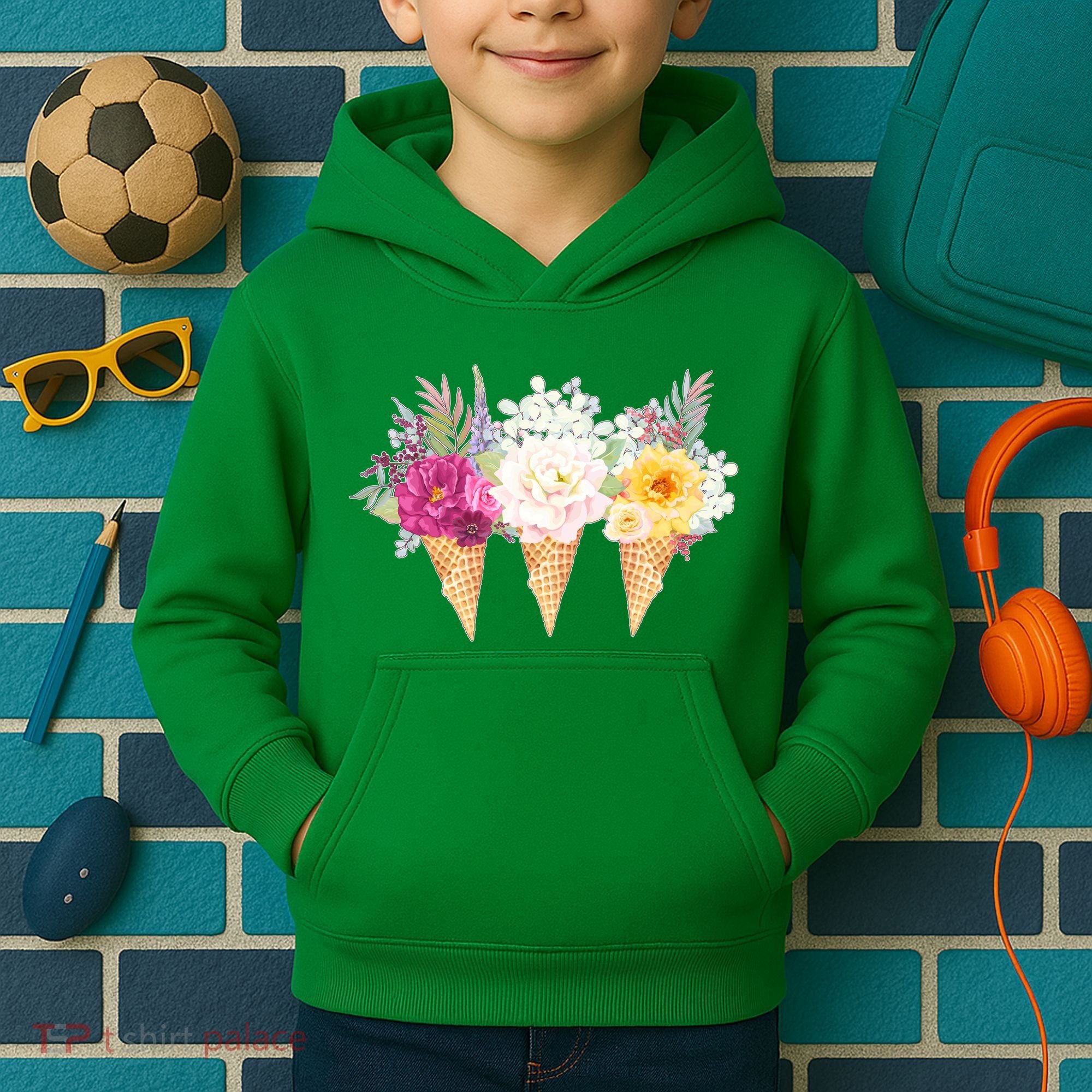 Cute Flower Ice Cream Cone Bouquets Kids Hoodie