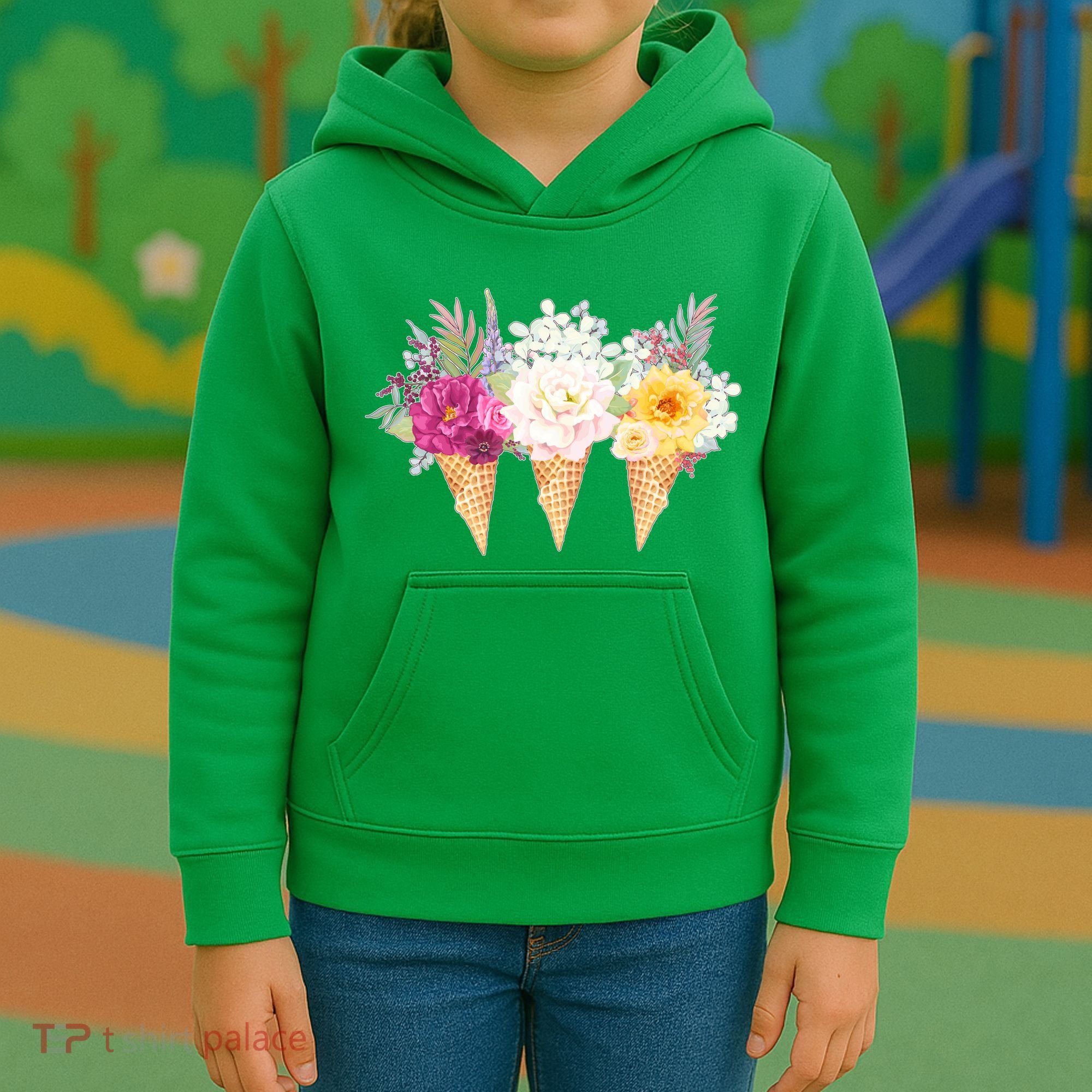 Cute Flower Ice Cream Cone Bouquets Kids Hoodie