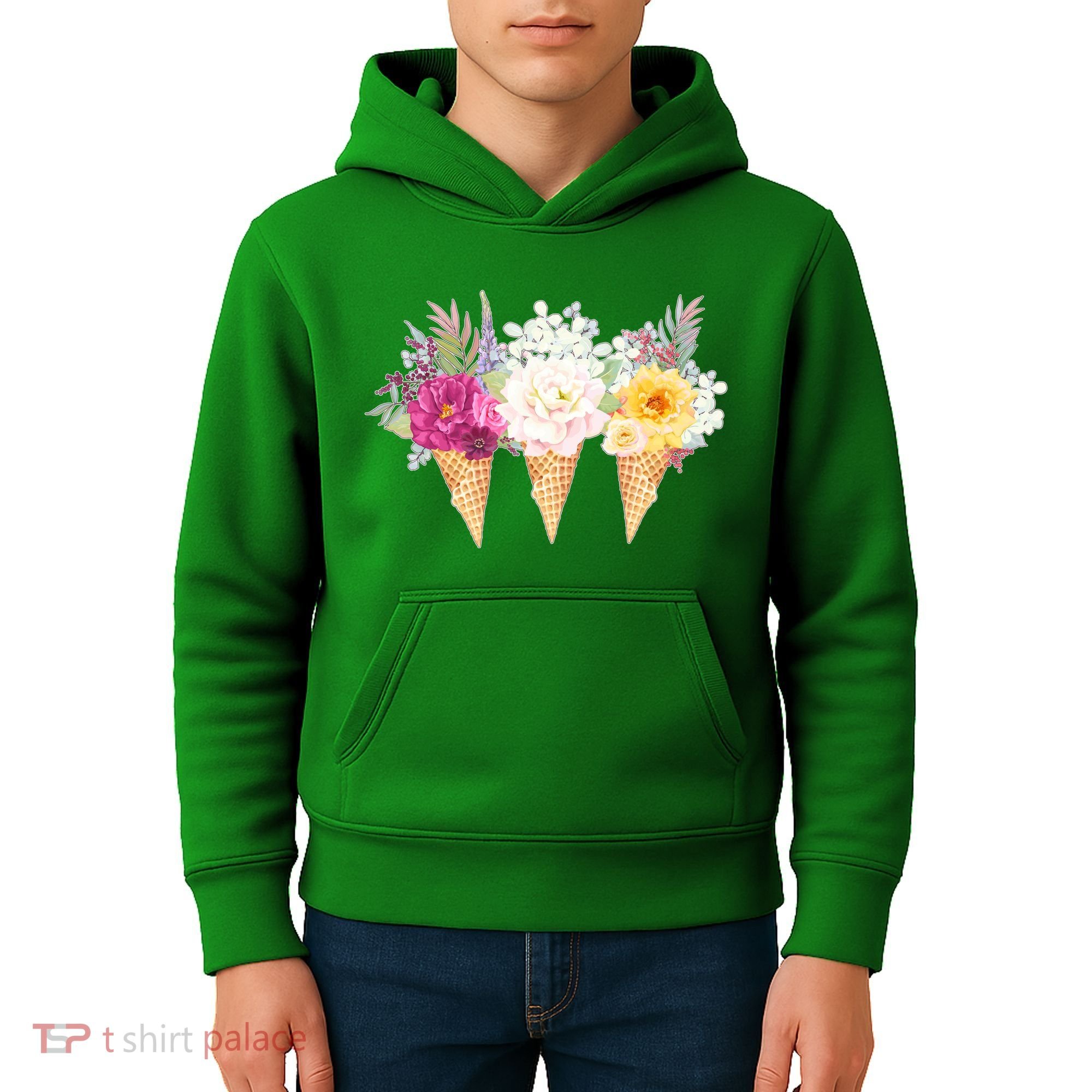 Cute Flower Ice Cream Cone Bouquets Kids Hoodie