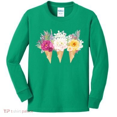 Cute Flower Ice Cream Cone Bouquets Kids Long Sleeve Shirt