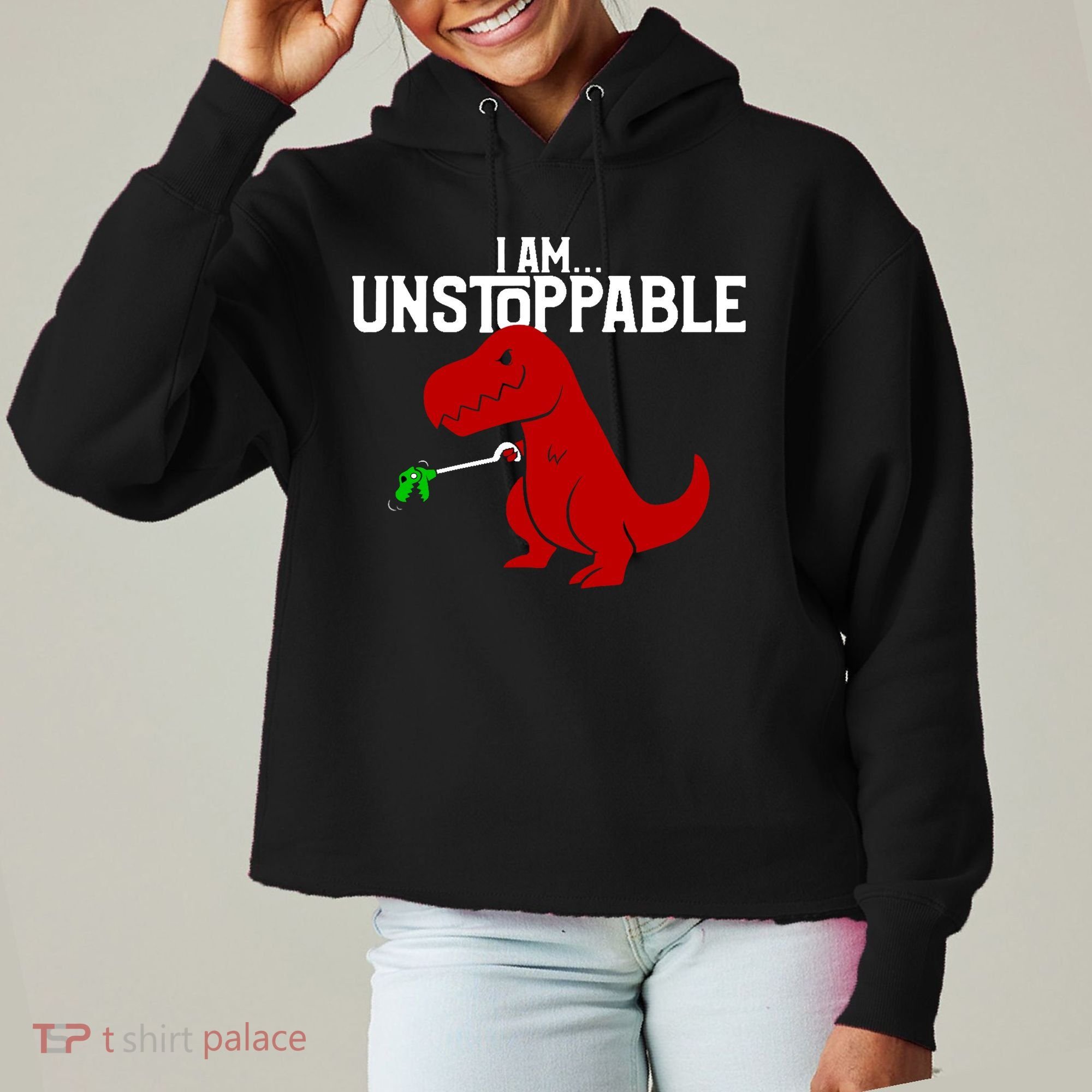 Cute & Funny I Am Unstoppable T-Rex Dinosaur Ladies Heavyweight Boxy Pullover Hoodie
